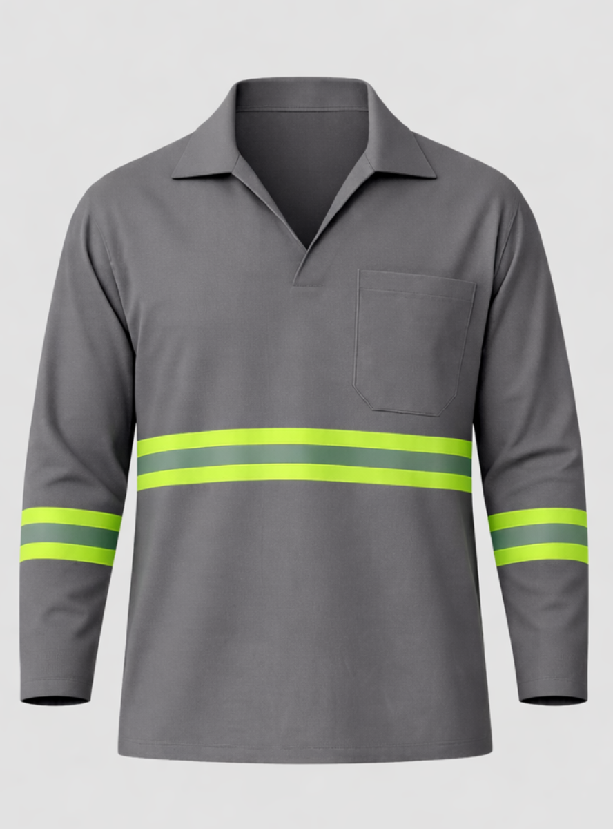 Camisa de Brim Manga Longa com Faixa Refletiva Personalizada